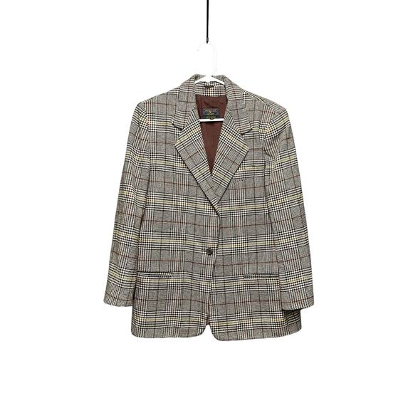 Charter Club 100 Wool Brown Plaid Blazer Prince of Wales Sz 10 Preppy Academia - Picture 1 of 12